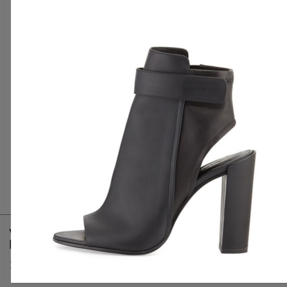 vince leather brigham peep toe ankle heeled booties boots black shoes